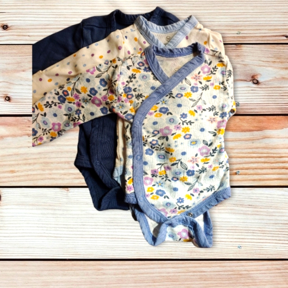 Organic Cotton (3) Newborn Kimono Onsies